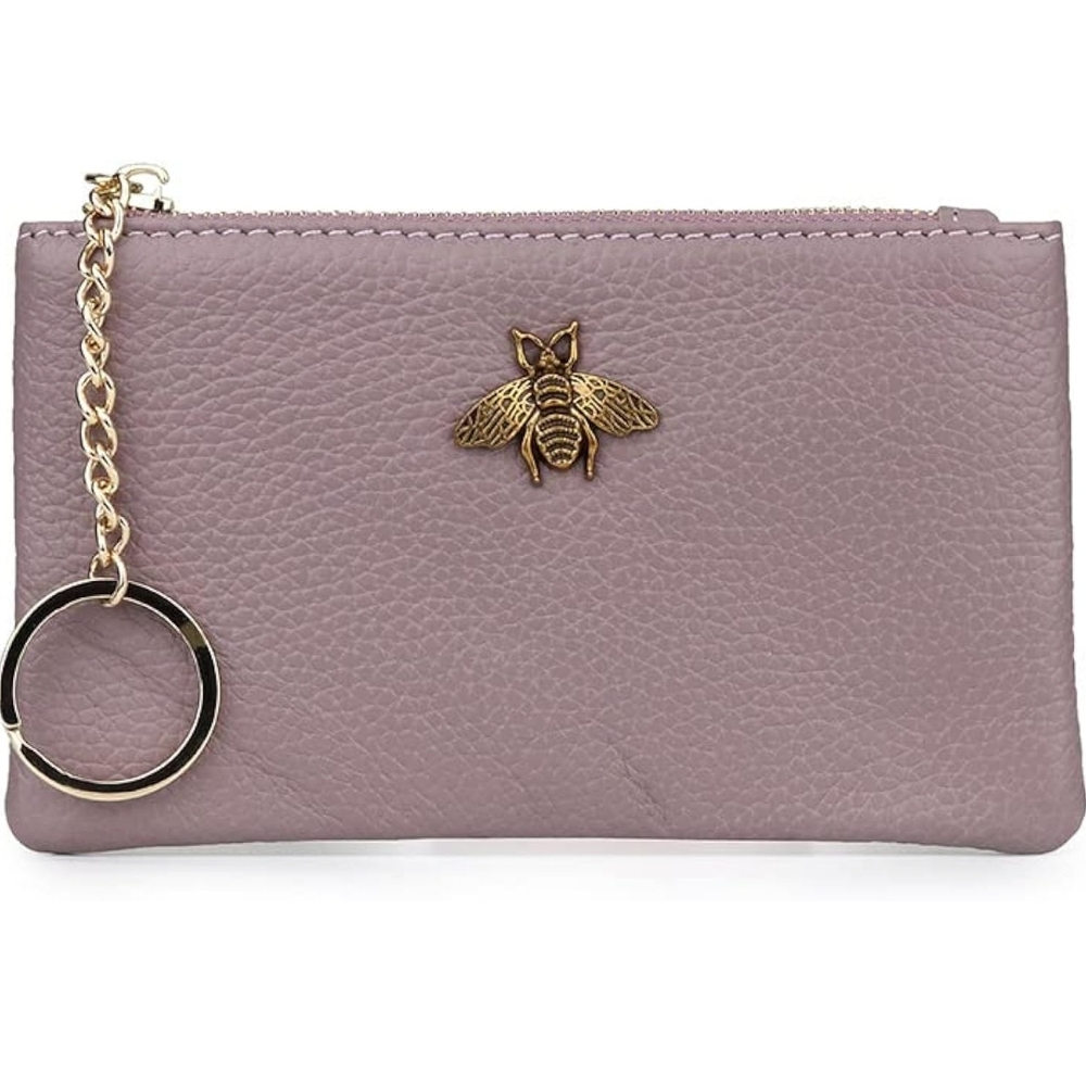 Elegant Lavender Leather Pouch with Gold Bee Accent